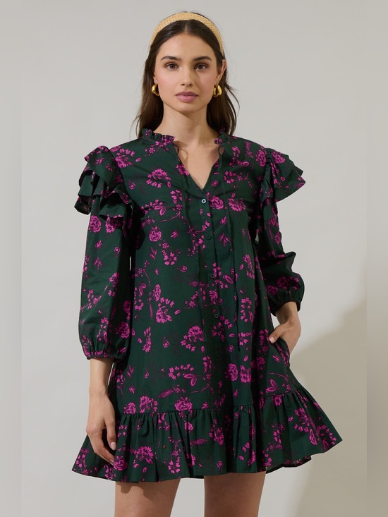 Sugarlips Dresses & Skirts - NWT- SUGARLIPS Close To You Sammy Ruffle Drop Waist Green Floral Mini Dress